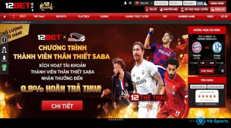 Giao diện 12bet The Thao với màu sắc bắt mắt