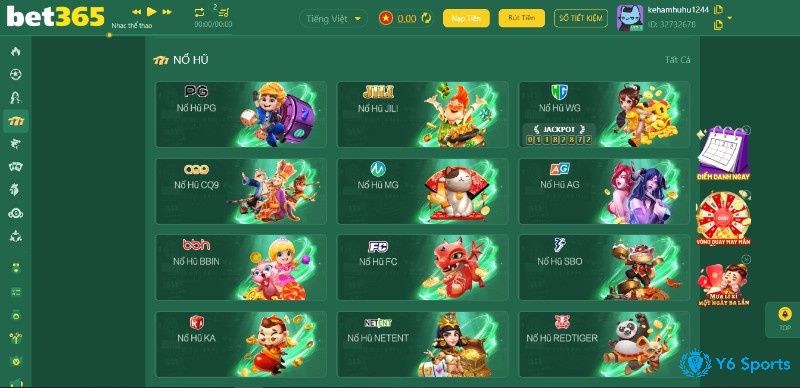 BET365 cung cấp rất nhiều sảnh nổ hũ