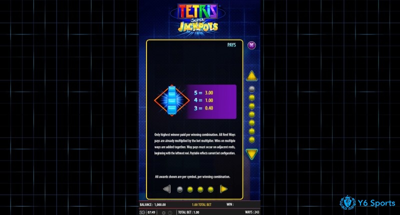 Khối màu xanh lam được trả thưởng cao nhất trong Tetris Super Jackpots slot